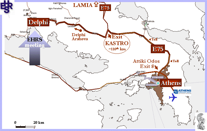 Athens to Delphi map